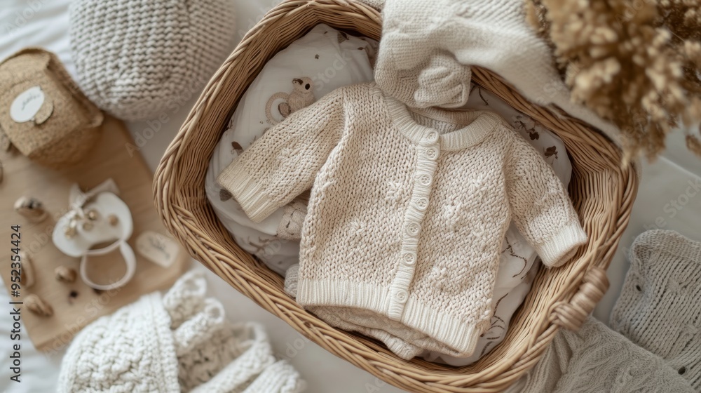 Gender-Neutral Organic Baby Gift Basket with Fashionable Garments and Accessories Gender-Neutral Organic Baby Gift Basket with Fashionable Garments and Accessories