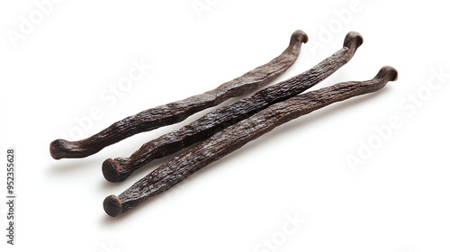 Dry vanilla beans isolated on white background