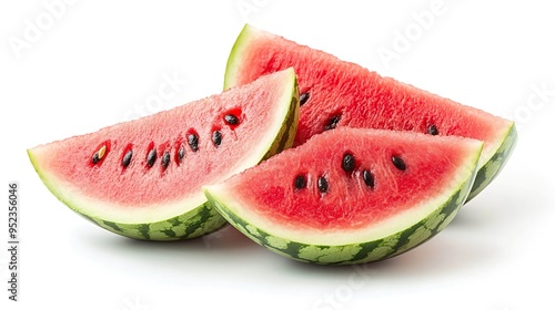 Watermelon and water melon slices isolated on white background Clipping paths : Generative AI