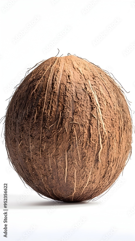Solitary Unadorned Whole Coconut on Seamless White Canvas with Clarity Solitary Unadorned Whole Coconut on Seamless White Canvas with Clarity