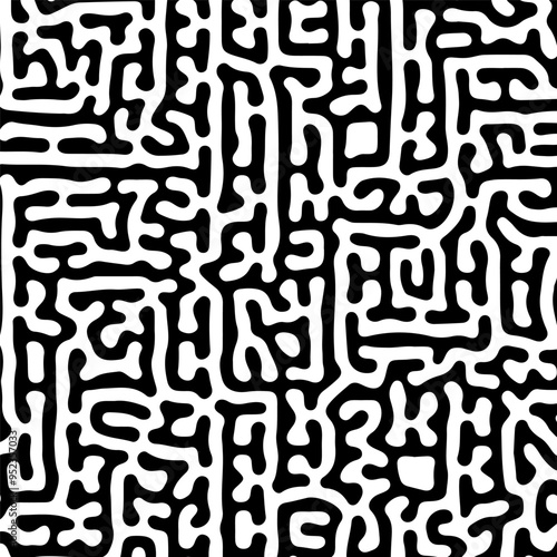 Abstract black and white labyrinth seamless pattern in modern geometric nature vector design