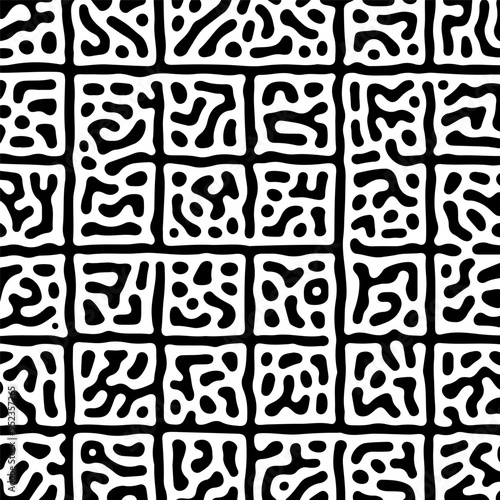 Abstract grid seamless pattern black and white geometric design with organic minimalist style design