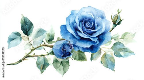 Elegant watercolor blue rose #952357289