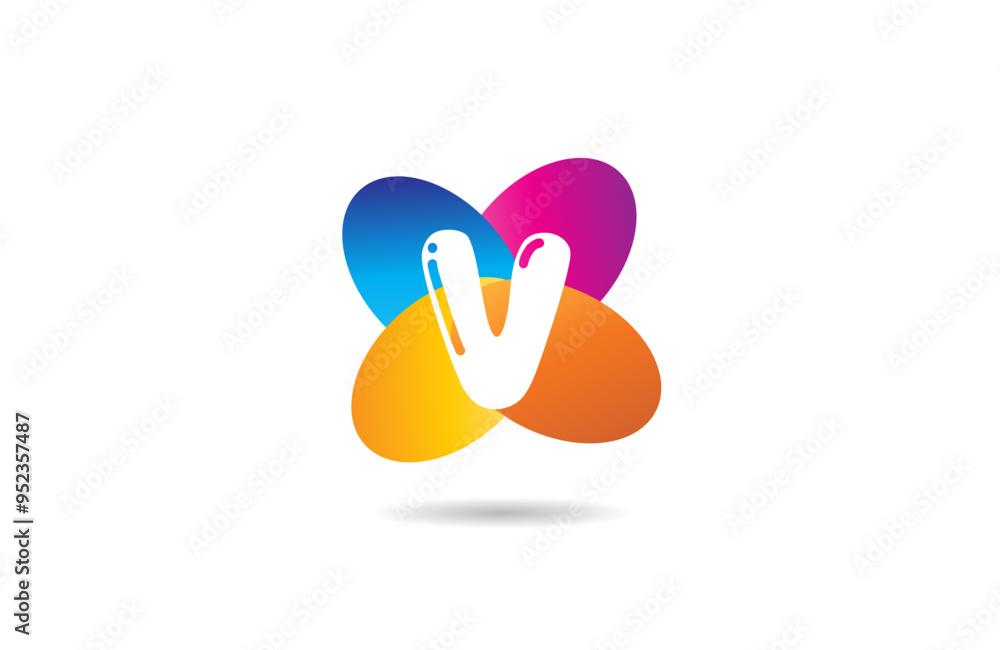 V coloured flower letter alphabet logo icon petal design with suitable for a company or business V coloured flower letter alphabet logo icon petal design with suitable for a company or business