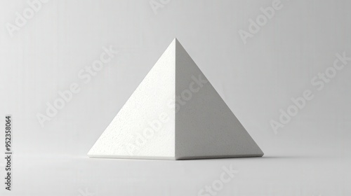 Geometric white pyramid, on a white background, 3D render illustration, copy space for stock photo with minimal concept, No logo, No Trademark, No text