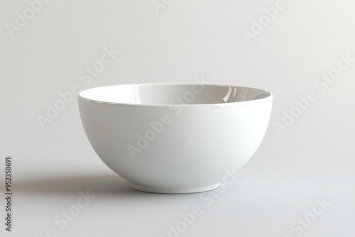 Clean white ceramic bowl, isolated on white background, 3D render illustration, copy space for stock photo with minimal concept, No logo, No Trademark, No text