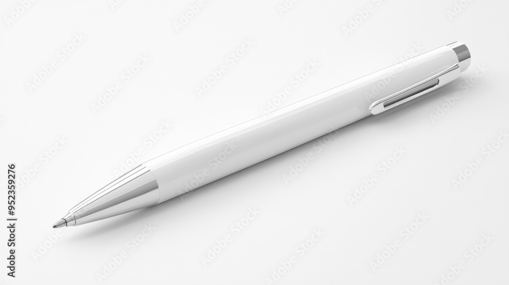 Sleek white pen, isolated on a white background, 3D render illustration, copy space for stock photo with minimal concept, No logo, No Trademark, No text Sleek white pen, isolated on a white background, 3D render illustration, copy space for stock photo with minimal concept, No logo, No Trademark, No text