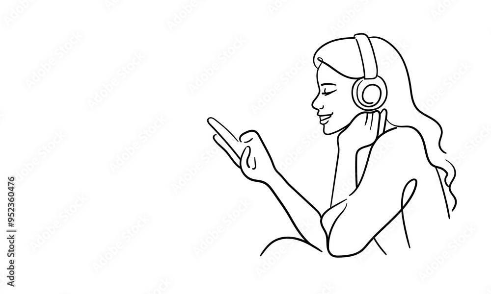 Girl enjoying communication continuous line art drawing. Communication on the phone. Vector illustration Girl enjoying communication continuous line art drawing. Communication on the phone. Vector illustration