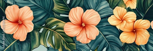 Wallpaper Mural Hawaiin flowers in a minamilistist repeating pattern Torontodigital.ca