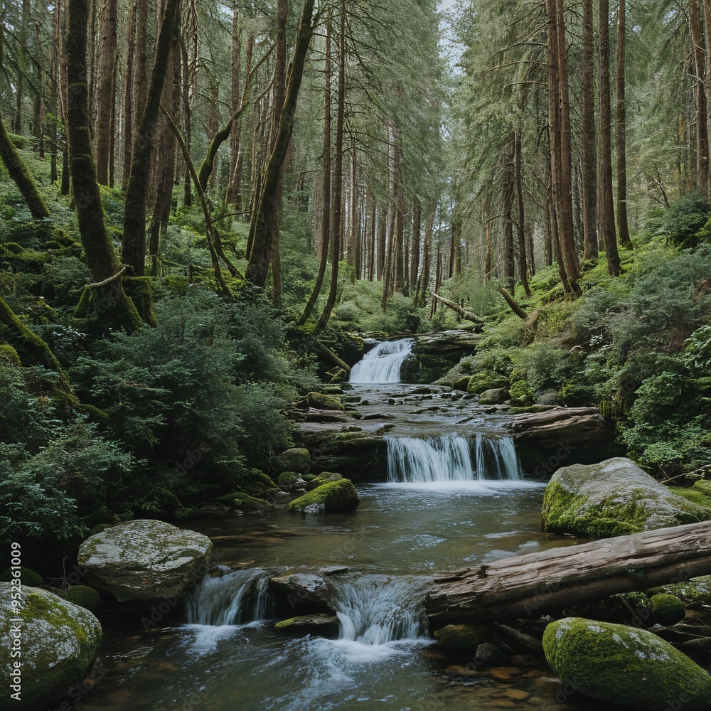 Fototapeta premium Serene Forest Stream A Peaceful Retreat - Generative Ai