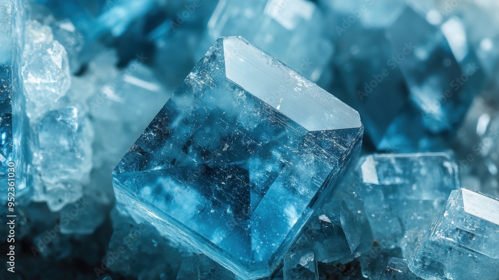 Detailed view of aquamarine crystal showcasing its rich blue color Detailed view of aquamarine crystal showcasing its rich blue color