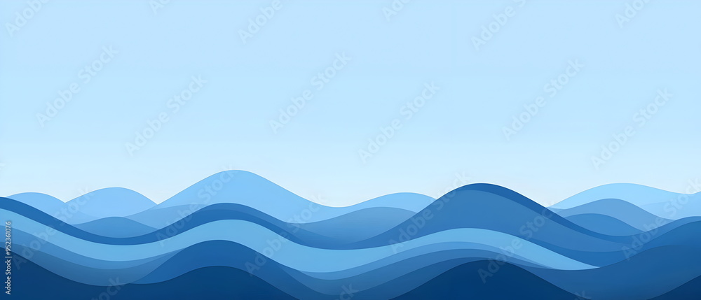 Fototapeta premium A flat vector illustration of a layered sea waves background, overlapping wave shapes, gradient blues, subtle highlights and shadows, crisp and clean
