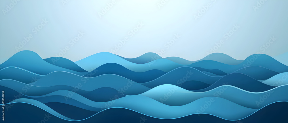 A flat vector illustration of a layered sea waves background, overlapping wave shapes, gradient blues, subtle highlights and shadows, crisp and clean A flat vector illustration of a layered sea waves background, overlapping wave shapes, gradient blues, subtle highlights and shadows, crisp and clean