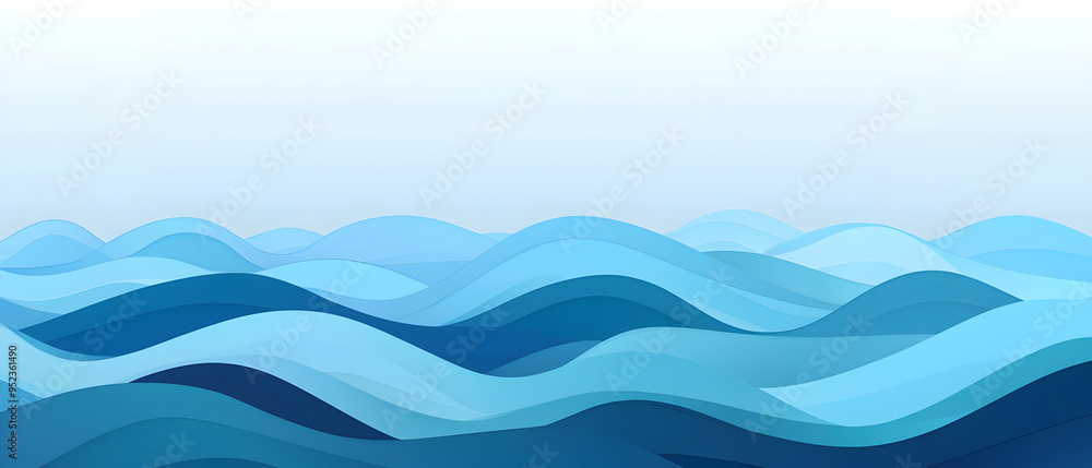 A flat vector illustration of a layered sea waves background, overlapping wave shapes, gradient blues, subtle highlights and shadows, crisp and clean A flat vector illustration of a layered sea waves background, overlapping wave shapes, gradient blues, subtle highlights and shadows, crisp and clean