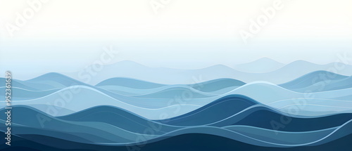 A flat vector illustration of a layered sea waves background, overlapping wave shapes, gradient blues, subtle highlights and shadows, crisp and clean