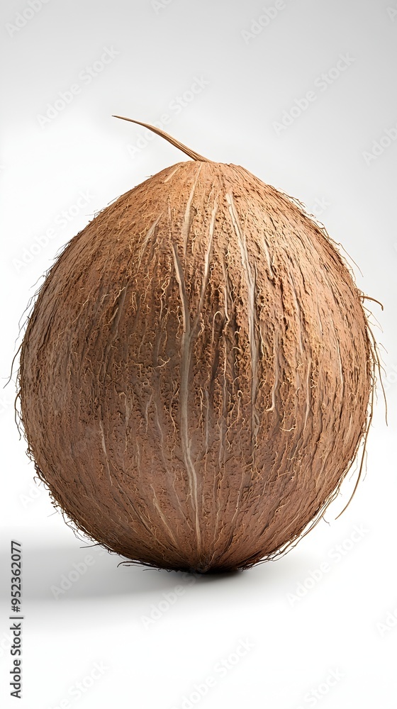 Untouched Whole Coconut Against Pure White Backdrop Capturing Organic Patterns Untouched Whole Coconut Against Pure White Backdrop Capturing Organic Patterns