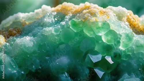 Chrysoprase crystal with rich green colors and intricate crystal patterns in high detail photo