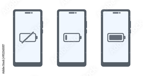 Set of mobile phone, smartphone with battery icon. Technology vector illustration