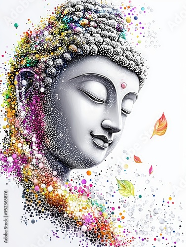 Peaceful Buddha with colorful dots