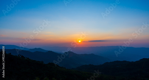 Dark landscape hills with sunset or sunrise. mountains at twilight