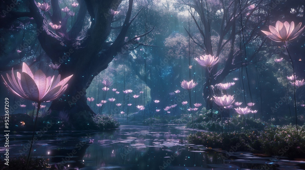 Fototapeta premium landscape paintings of lily in the lake