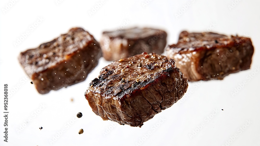 Grilled Beef steaks Grilled Beef steaks flying on white background beef flying isolated on white background : Generative AI Grilled Beef steaks Grilled Beef steaks flying on white background beef flying isolated on white background : Generative AI