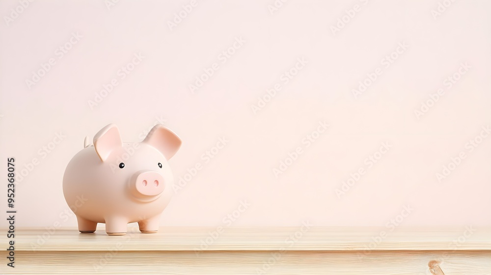 A cute pink piggy bank on a wooden surface against a soft, neutral background, symbolizing savings and financial planning.