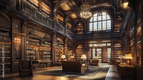 Traditional city library with classic architecture, large reading rooms, and historical charm.