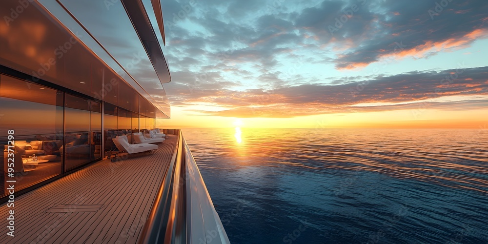 Obraz premium Luxury Yacht Cruise Across Glistening Cerulean Waters Wealthy Passengers Lounging on Teak Paneled Decks in Designer Attire