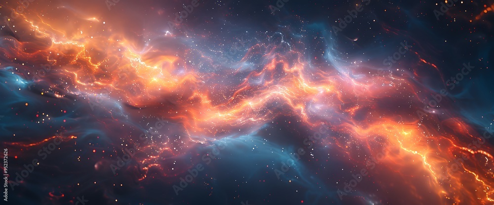 Abstract cosmic nebula with fiery orange and blue hues, a swirling nebula with star dust and glowing gas clouds. Abstract cosmic nebula with fiery orange and blue hues, a swirling nebula with star dust and glowing gas clouds.