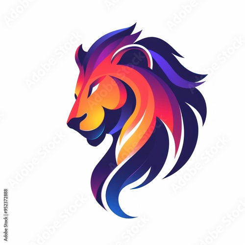  This abstract image depicts a lion s head in a vibrant gradient of red orange and purple