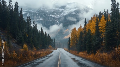 Yoho Valley Road leading to the Takakkaw Falls in Yoho National Park British Columbia Canada : Generative AI photo