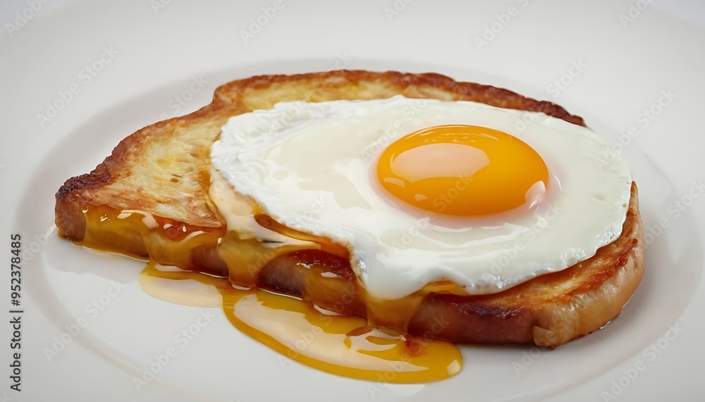 Fried egg close up on white plate.16 Fried egg close up on white plate.16