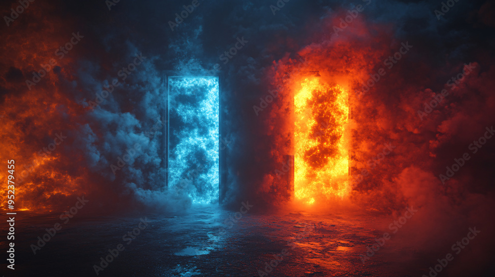 An image depicting two doors with smoke and light, symbolizing life's choices and the concept of choosing a path. An image depicting two doors with smoke and light, symbolizing life's choices and the concept of choosing a path.