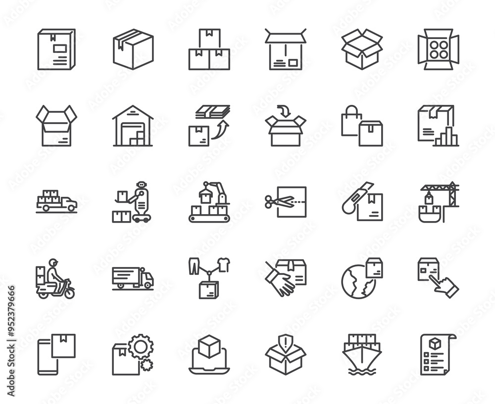 Simple shipping cardboard packaging box outline icon set and related thing, delivery and transportation packing concept, 48x48 pixel perfect icon, editable stroke for media, web, application design Simple shipping cardboard packaging box outline icon set and related thing, delivery and transportation packing concept, 48x48 pixel perfect icon, editable stroke for media, web, application design