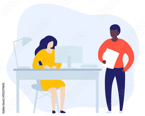 people working in the open office illustration