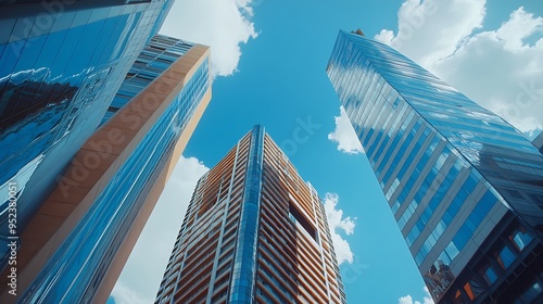 Modern highrise buildings in the centre of Madrid headquarters of companies and offices : Generative AI photo