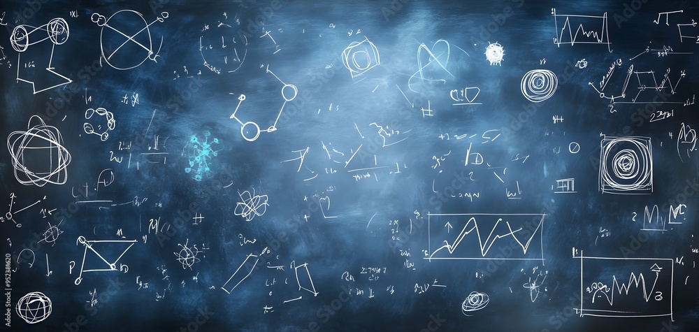 Obraz premium Geometric Masterpiece Blackboard Filled with Mathematical Wonders Showcasing Data and Concepts