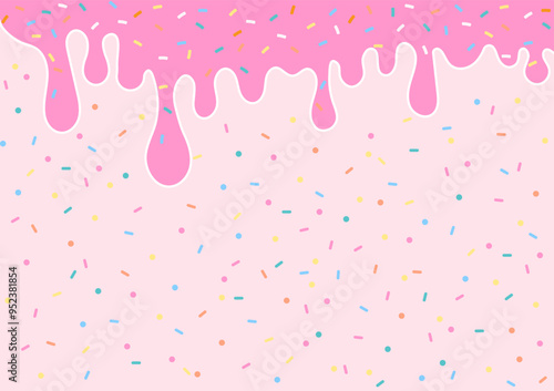 Paper pink liquid and colorful sprinkles background