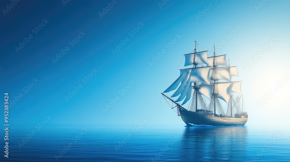 Sailboat sailing on a calm sea under a clear blue sky. Sailboat sailing on a calm sea under a clear blue sky.