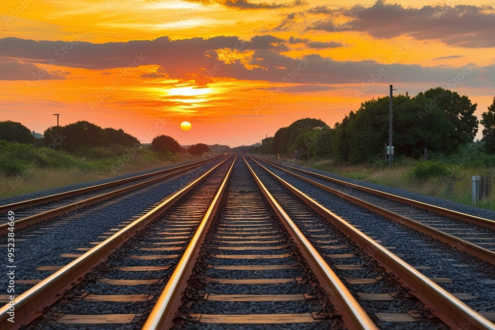 Stunning Sunset Over Colorful Railway Tracks Stunning Sunset Over Colorful Railway Tracks