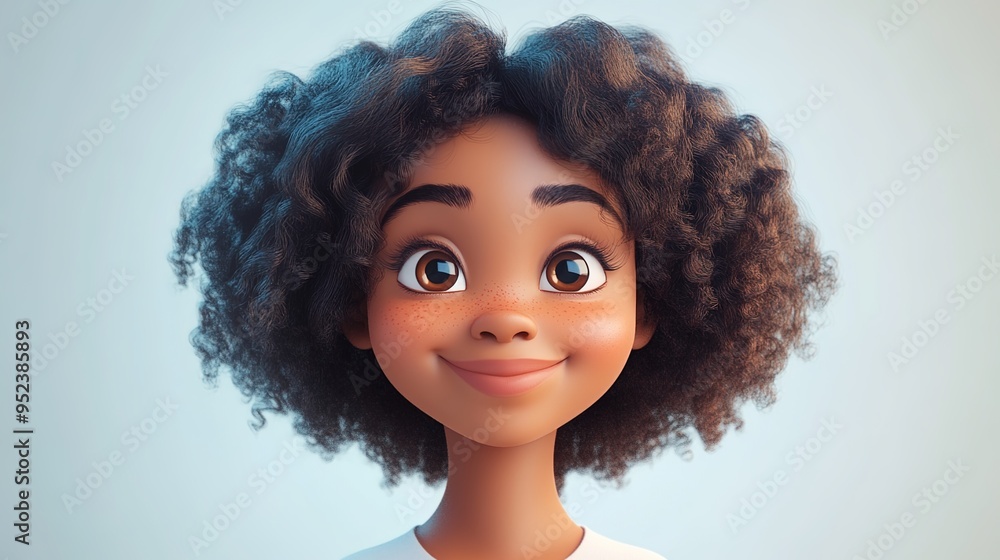 Smiling cartoon curly haired African girl
Smiling cartoon curly haired African girl