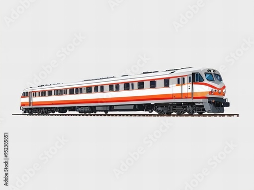 there is a train that is on the tracks on a white background.