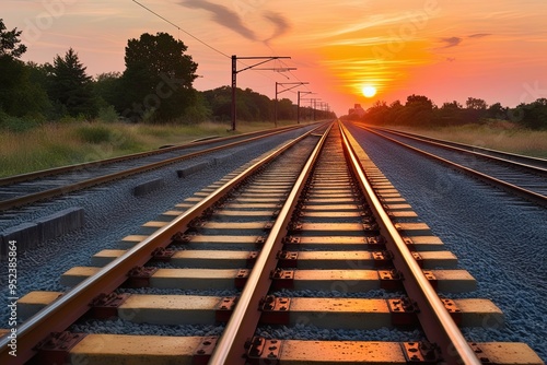 Stunning Railway Tracks Bathed in Golden Sunset Light