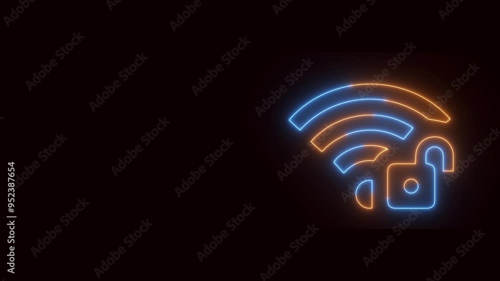 Neon outline wifi unlock icon animation on black background. Unlock wifi, wifi, neon. 4k
Neon outline wifi unlock icon animation on black background. Unlock wifi, wifi, neon. 4k