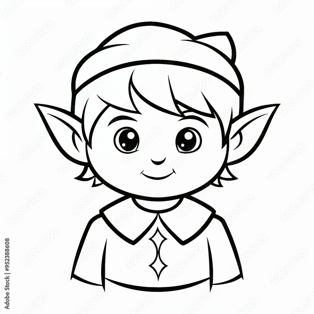 Cute elf character design for t-shirt print in black and white Cute elf character design for t-shirt print in black and white