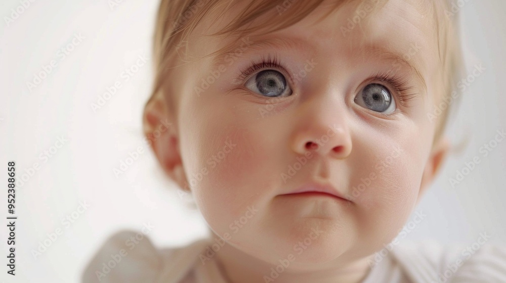 A baby with blue eyes is staring at the camera A baby with blue eyes is staring at the camera