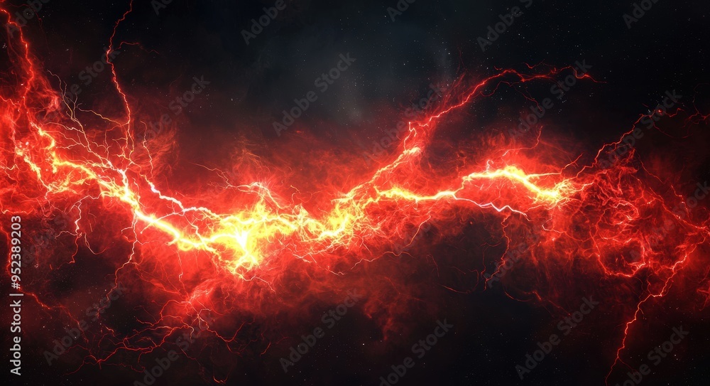 Red lightning streaks across the sky. Red lightning streaks across the sky.