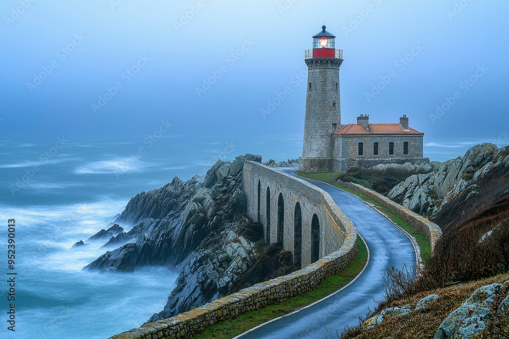 A Winding Road Leading to a Lighthouse on a Rocky Coastline A Winding Road Leading to a Lighthouse on a Rocky Coastline