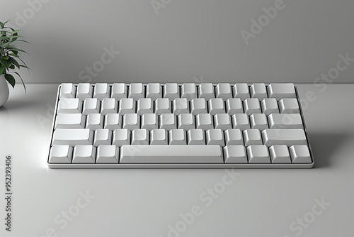 a white keyboard. top view. texture. soft light. anime style.